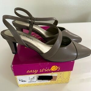 easy street Taupe Slingback Pointed-Toe Mid Heels